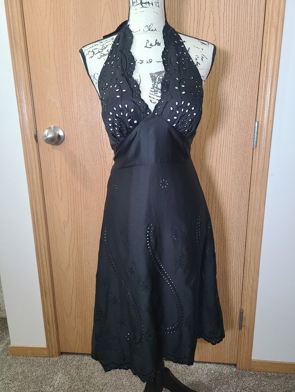 NWT White House Black Market Satin Eyelet Embroidered Y2k Halter Slip Dress